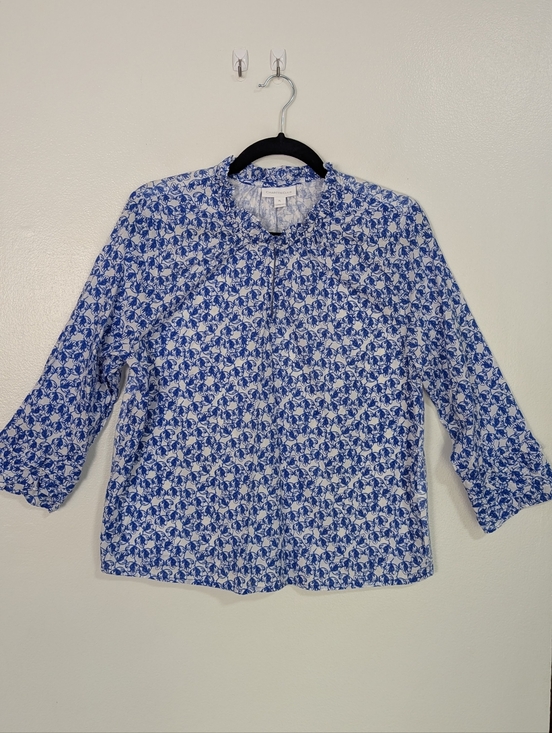 Charter Club Tops - Charter Club Petite Large Blue & White Floral Cotton Modal Ruffle Detail‎ Top